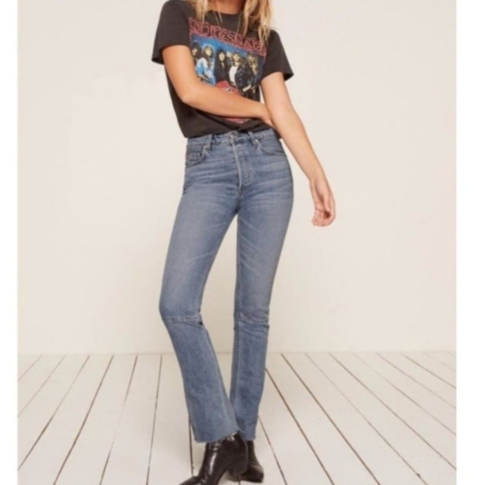 Reformation Petite Brook High Straight Jeans in Aegean Wash Sz 26 Cut LY188